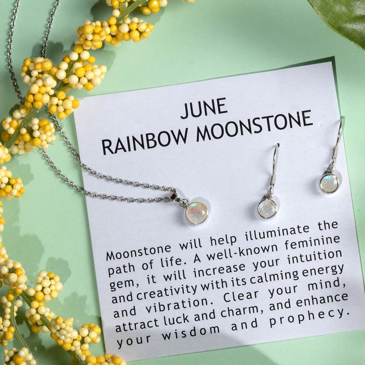 June Birthstone Jewelry Gift Set, Rainbow Moonstone Earrings and Moonstone Pendant, Jewelry Gift Set in Platinum Over Sterling Silver with Stainless Steel Necklace 20In 2.75 ctw image number 7