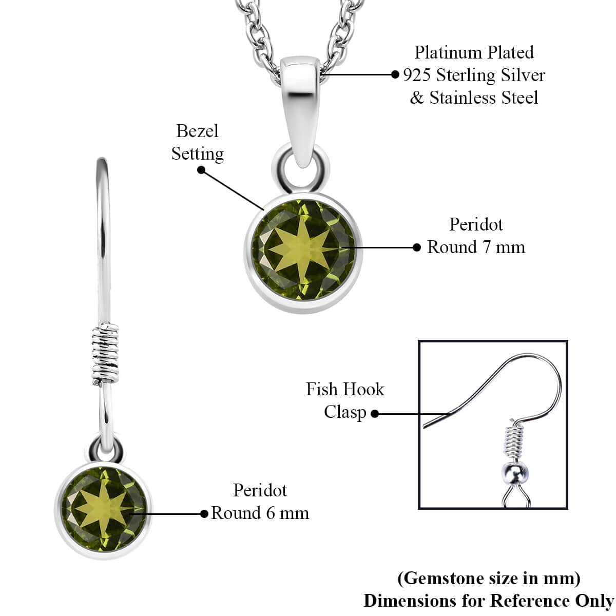 August Birthstone Jewelry Gift Set, Peridot Earrings and Peridot Pendant, Jewelry Gift Set in Platinum Over Sterling Silver with Stainless Steel Necklace 20In 3.15 ctw image number 6