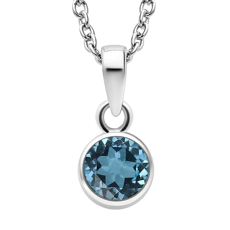 December Birthstone Jewelry Gift Set, Swiss Blue Topaz Earrings and Blue Topaz Pendant, Jewelry Gift Set in Platinum Over Sterling Silver with Stainless Steel Necklace 20In 3.50 ctw