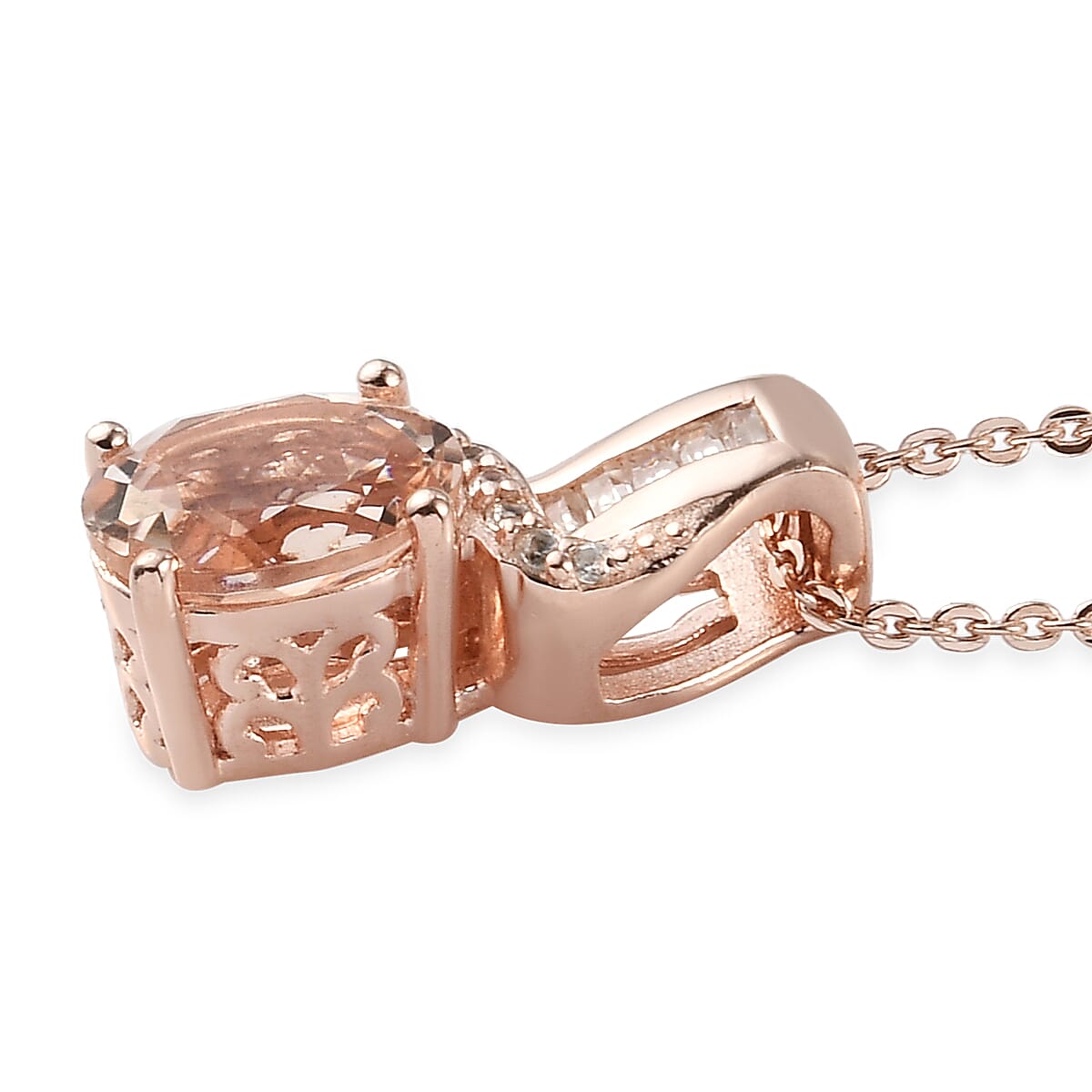 Marropino Morganite and Natural White Zircon Pendant Necklace 20 Inches in Vermeil Rose Gold Over Sterling Silver 1.15 ctw image number 3