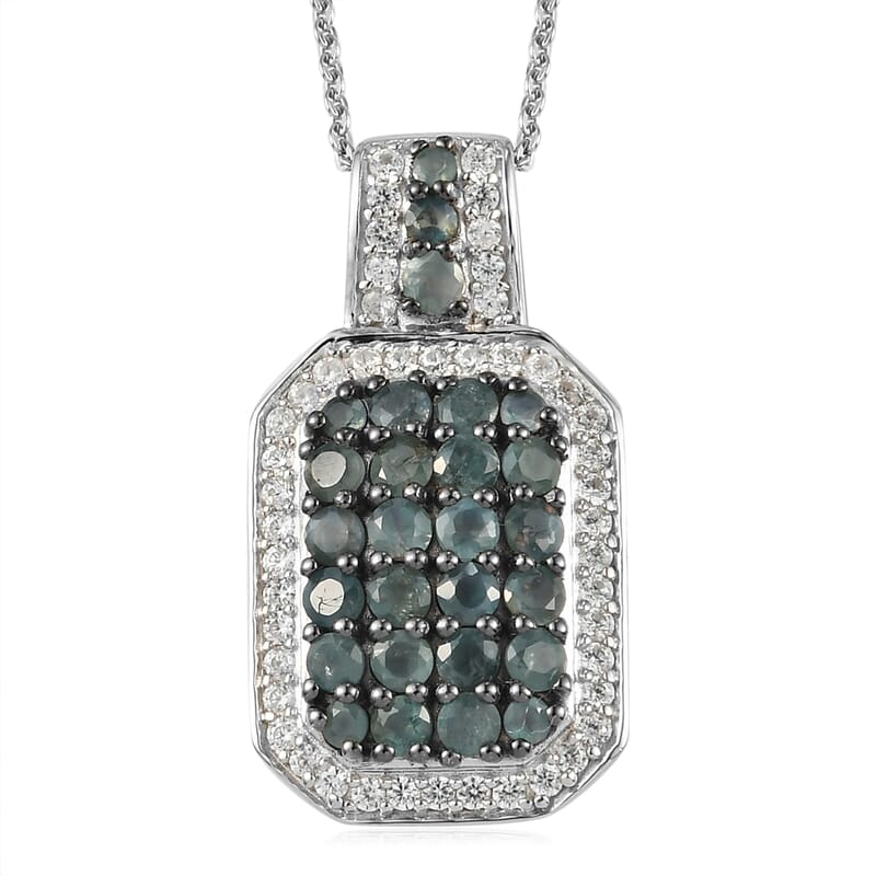 Narsipatnam Alexandrite and Natural White Zircon Cluster Pendant Necklace 20 Inches in Platinum Over Sterling Silver 2.00 ctw