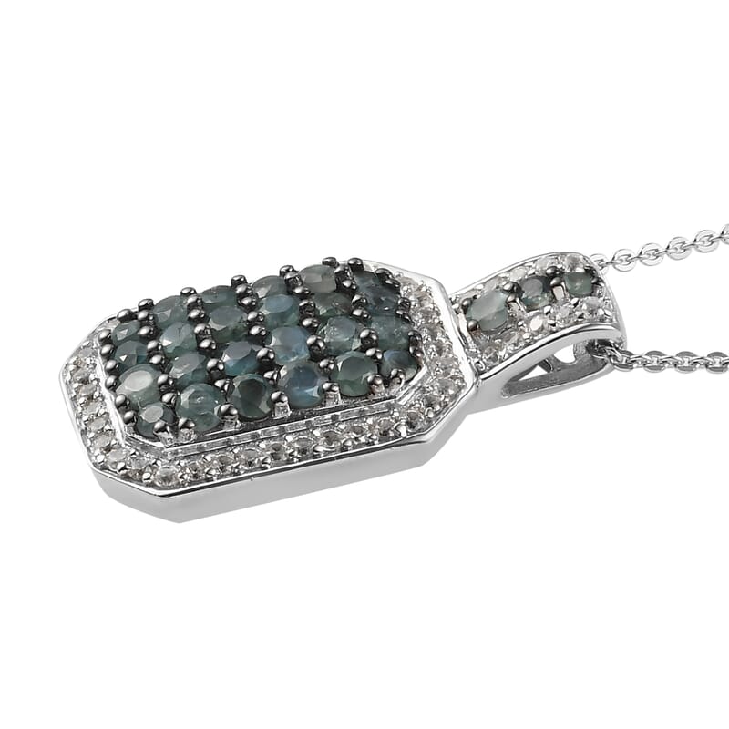 Narsipatnam Alexandrite and Natural White Zircon Cluster Pendant Necklace 20 Inches in Platinum Over Sterling Silver 2.00 ctw