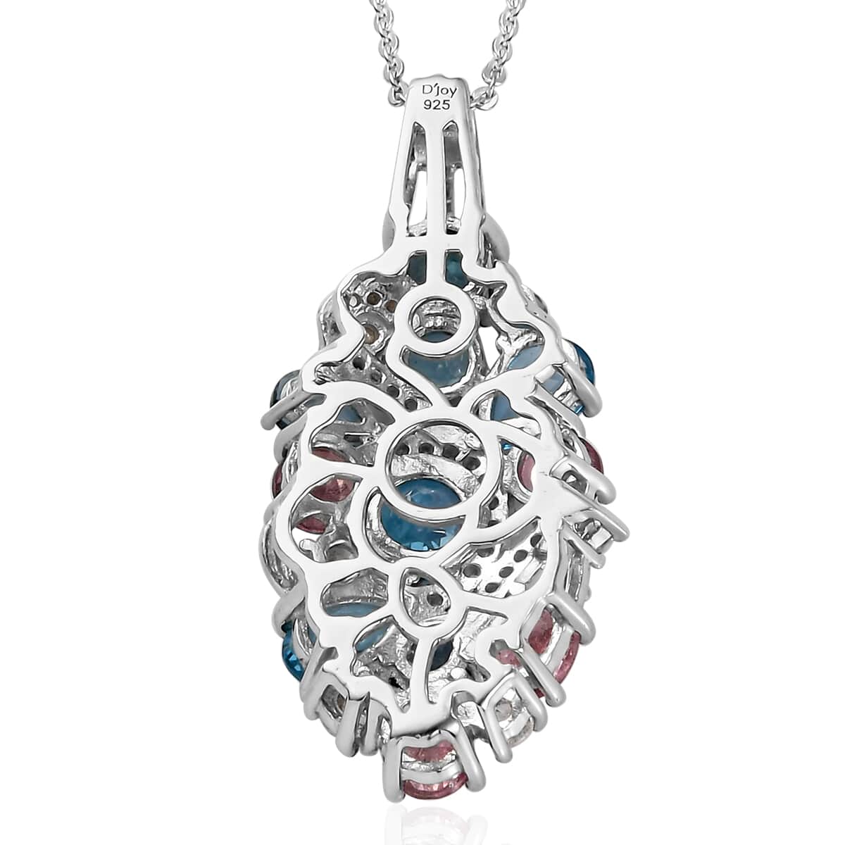 Swiss Blue Topaz and Multi Gemstone Pendant Necklace 20 Inches in Platinum Over Sterling Silver 4.60 ctw image number 3