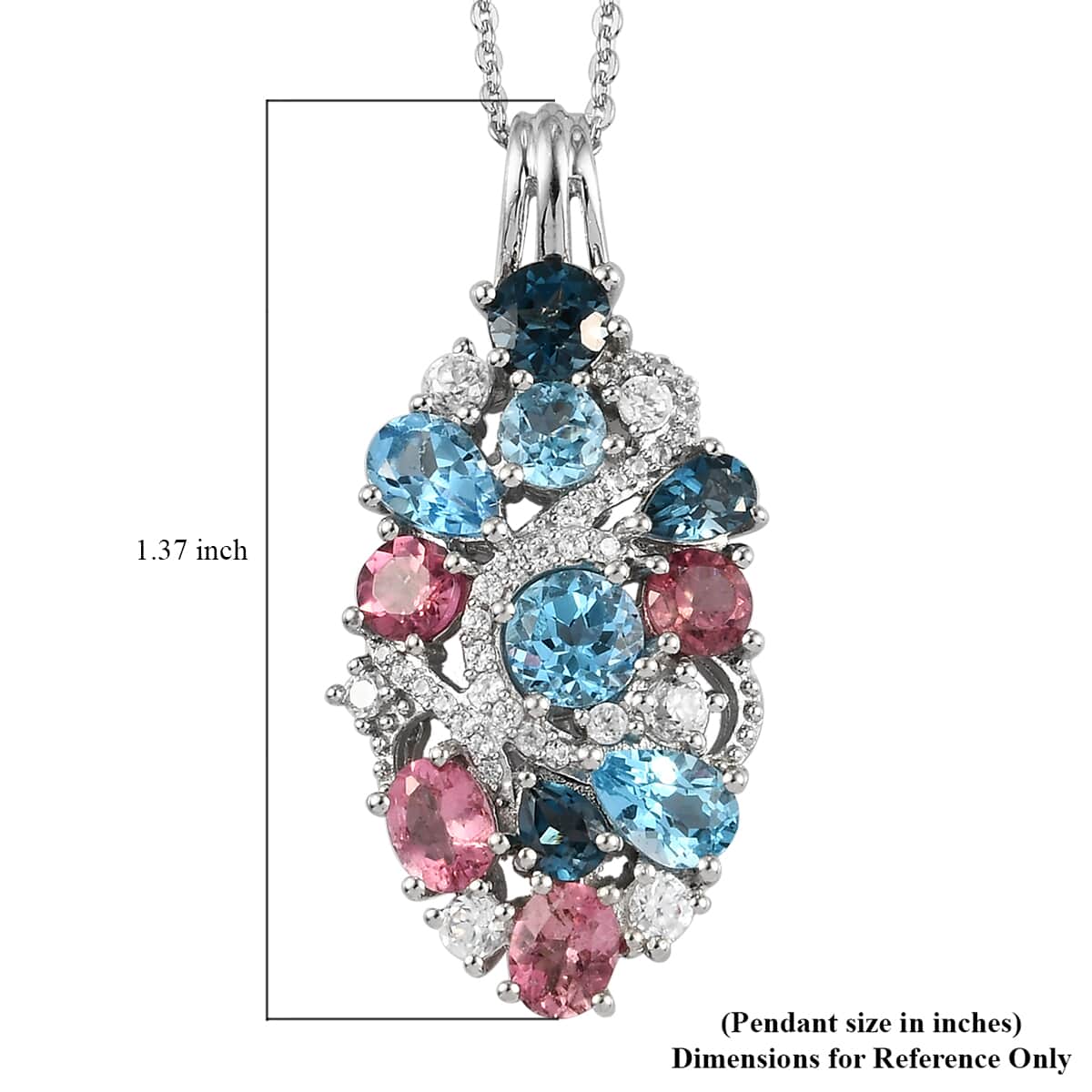 Swiss Blue Topaz and Multi Gemstone Pendant Necklace 20 Inches in Platinum Over Sterling Silver 4.60 ctw image number 4