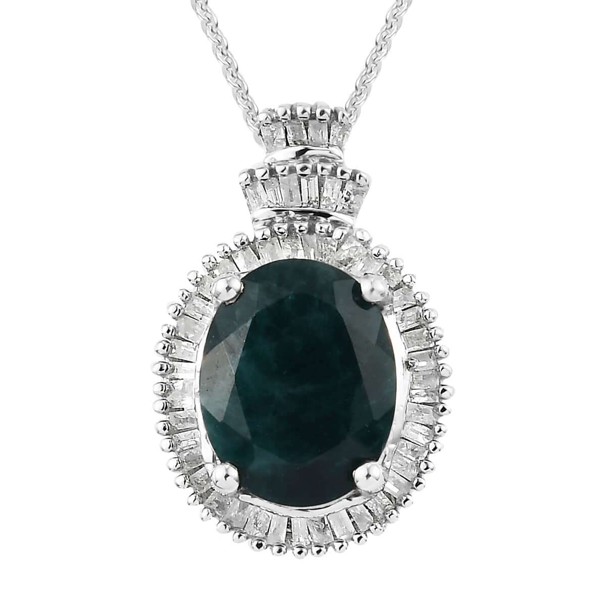 Teal Grandidierite (Ovl 10x8 mm), Diamond (0.30 cts) Ballerina Pendant Necklace (20 Inches) in Platinum Over Sterling Silver 3.25 ctw image number 0