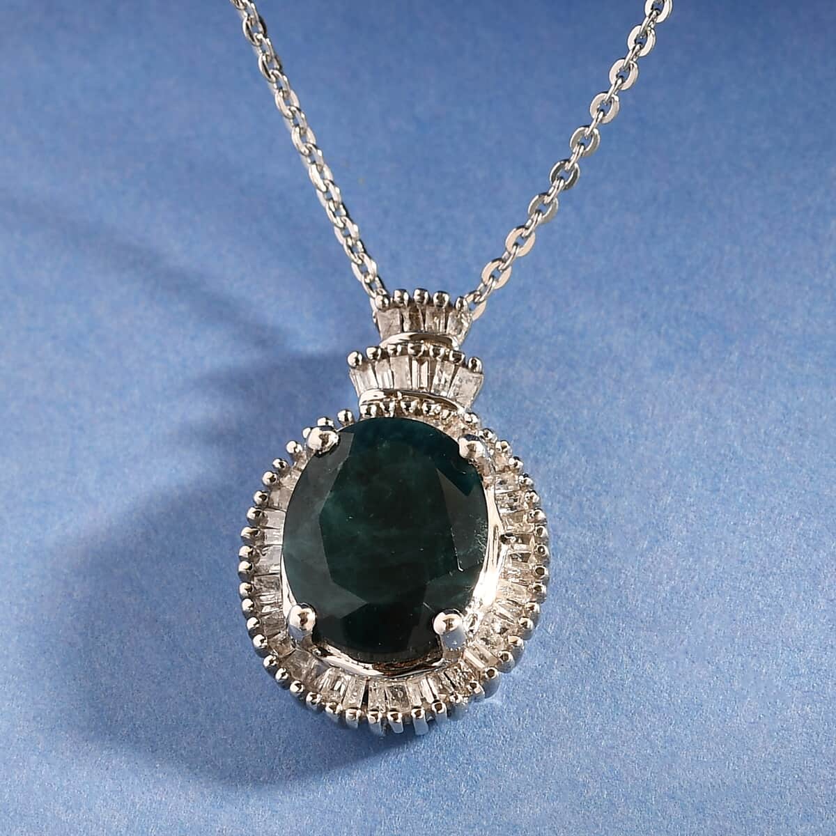 Teal Grandidierite (Ovl 10x8 mm), Diamond (0.30 cts) Ballerina Pendant Necklace (20 Inches) in Platinum Over Sterling Silver 3.25 ctw image number 1
