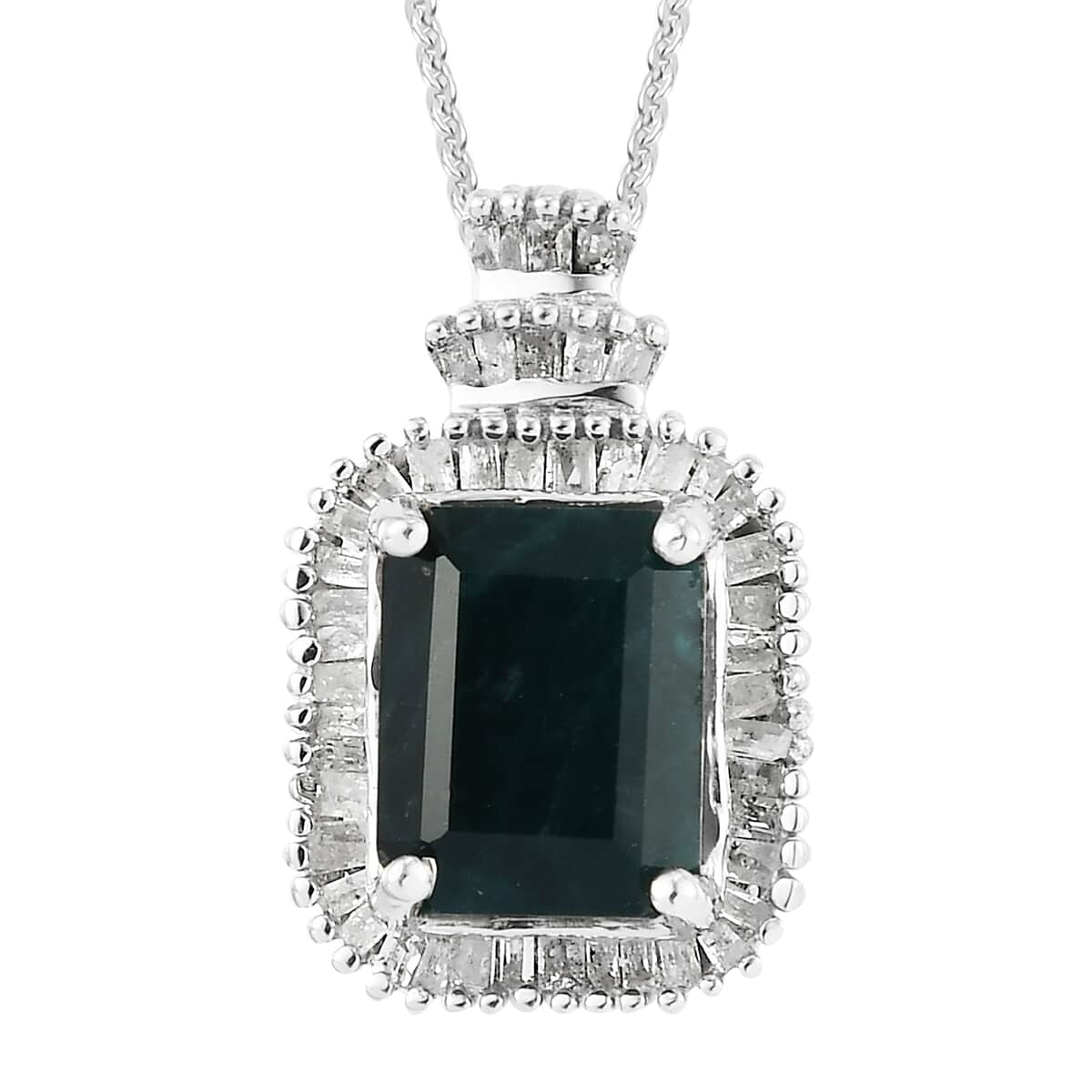 Teal Grandidierite and Diamond Ballerina Pendant Necklace 20 Inches in Platinum Over Sterling Silver 3.00 ctw image number 0