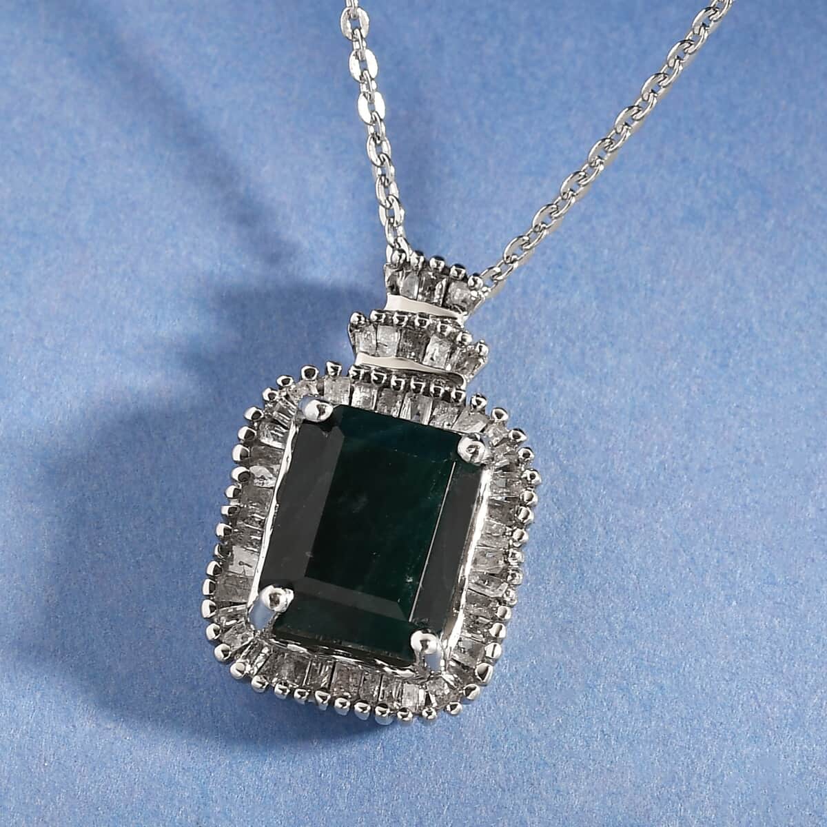 Teal Grandidierite and Diamond Ballerina Pendant Necklace 20 Inches in Platinum Over Sterling Silver 3.00 ctw image number 1