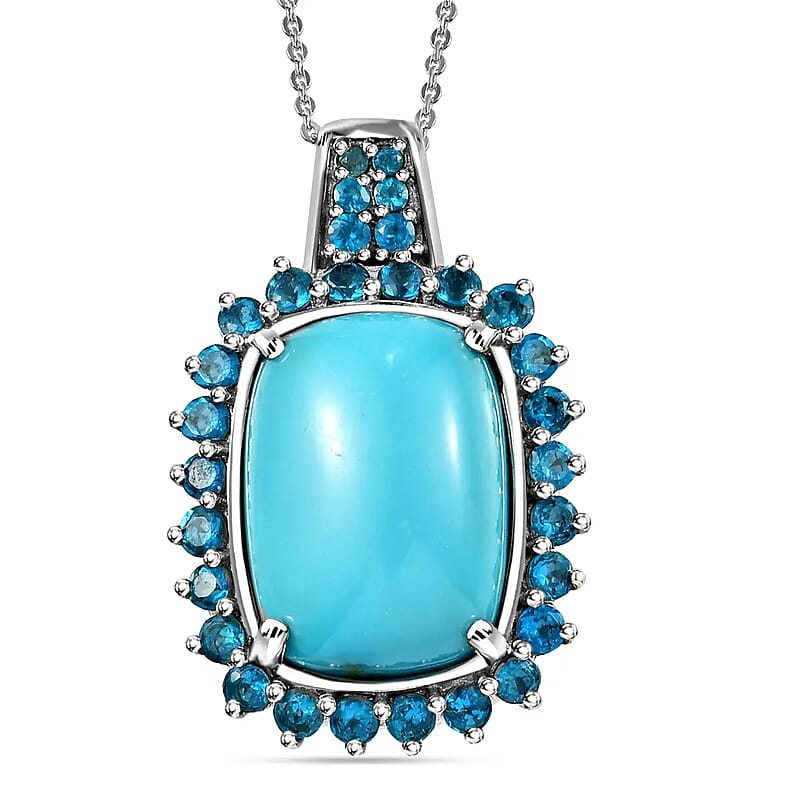 Sleeping Beauty Turquoise and Malgache Neon Apatite Pendant Necklace 20 Inches in Platinum Over Sterling Silver 9.50 ctw