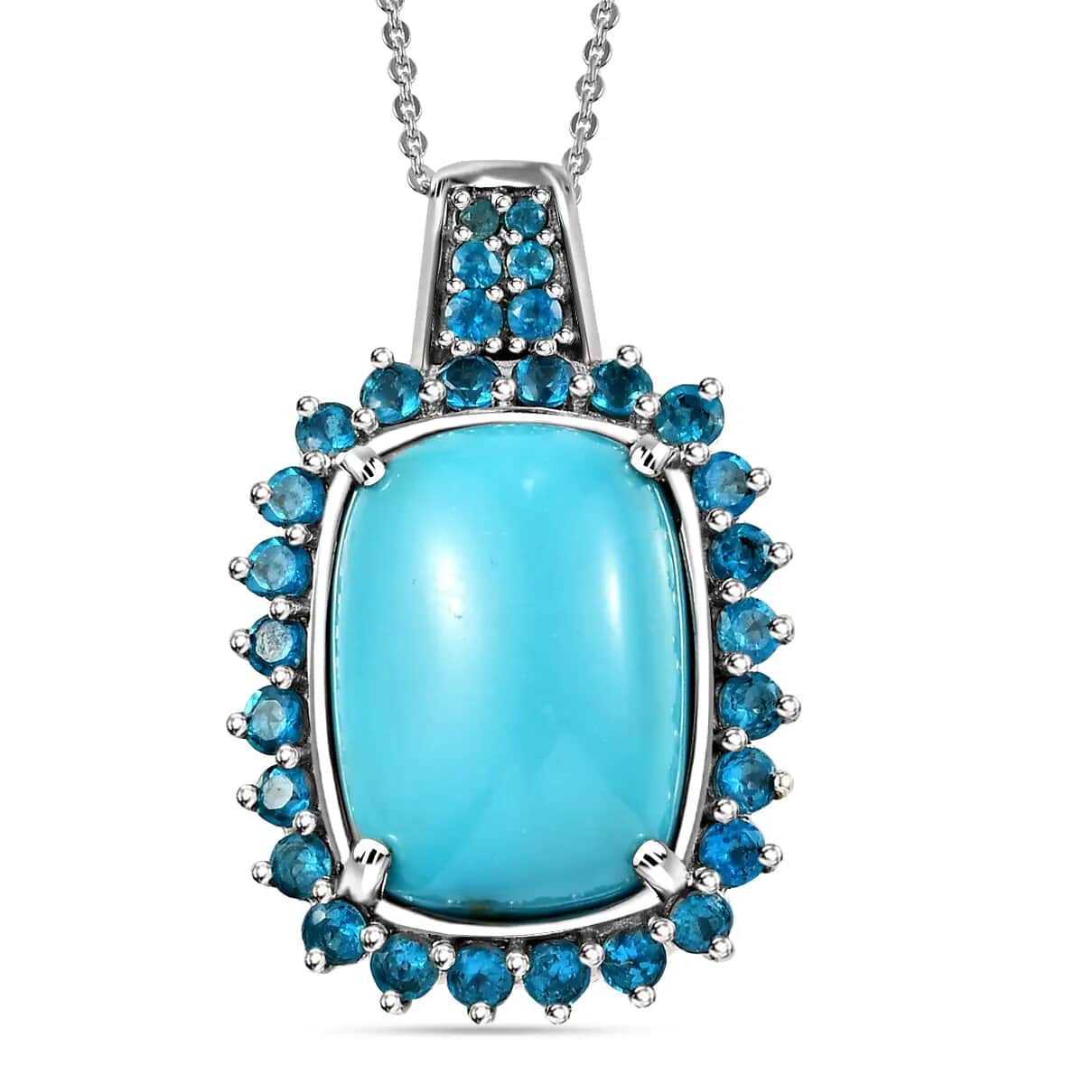 Sleeping Beauty Turquoise and Malgache Neon Apatite Pendant Necklace 20 Inches in Platinum Over Sterling Silver 9.50 ctw image number 0
