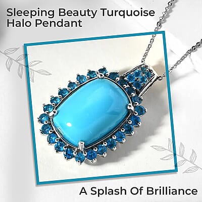 Sleeping Beauty Turquoise and Malgache Neon Apatite Pendant Necklace 20 Inches in Platinum Over Sterling Silver 9.50 ctw