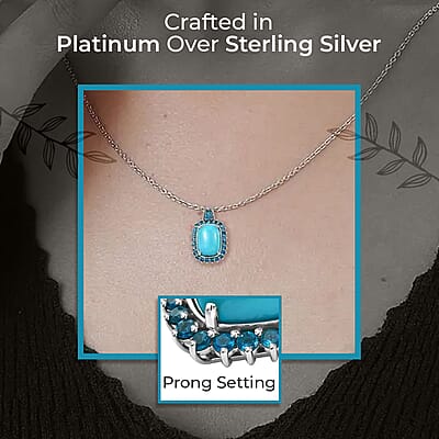 Sleeping Beauty Turquoise and Malgache Neon Apatite Pendant Necklace 20 Inches in Platinum Over Sterling Silver 9.50 ctw