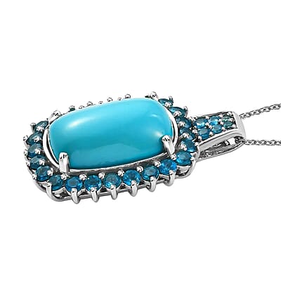 Sleeping Beauty Turquoise and Malgache Neon Apatite Pendant Necklace 20 Inches in Platinum Over Sterling Silver 9.50 ctw
