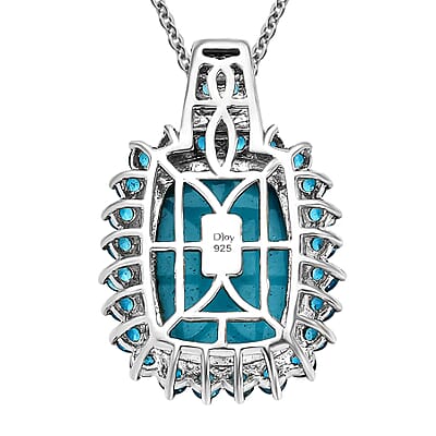 Sleeping Beauty Turquoise and Malgache Neon Apatite Pendant Necklace 20 Inches in Platinum Over Sterling Silver 9.50 ctw