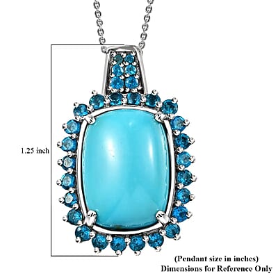 Sleeping Beauty Turquoise and Malgache Neon Apatite Pendant Necklace 20 Inches in Platinum Over Sterling Silver 9.50 ctw