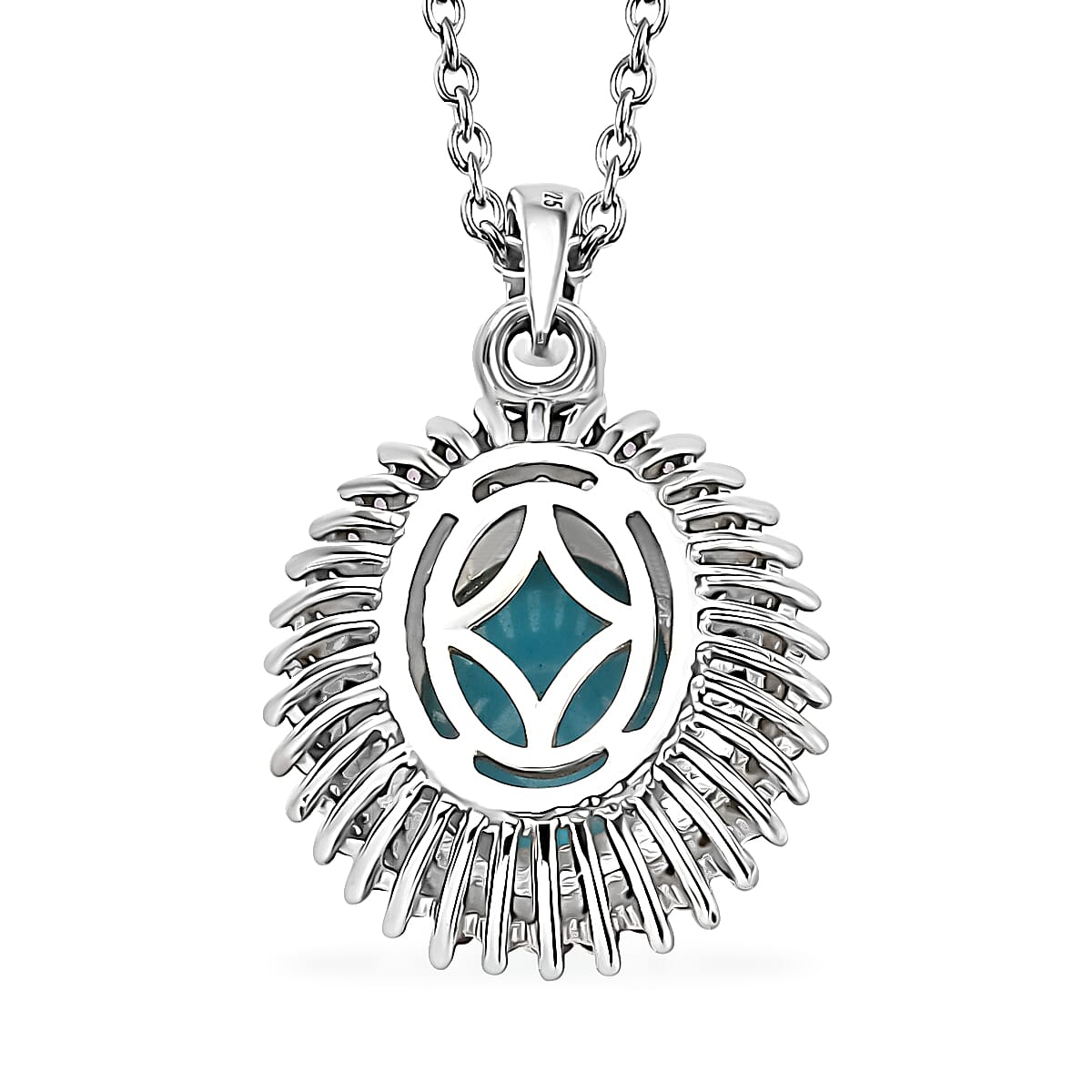 AMERICAN Natural Sleeping Beauty Turquoise and Pink Sapphire Double Halo Pendant Necklace 20 Inches in Platinum Over Sterling Silver 3.75 ctw