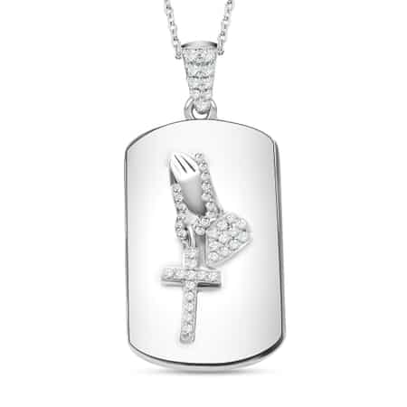 Serenity Prayer Simulated Diamond Pendant Necklace 20 Inches in Platinum Over Sterling Silver 0.25 ctw image number 0