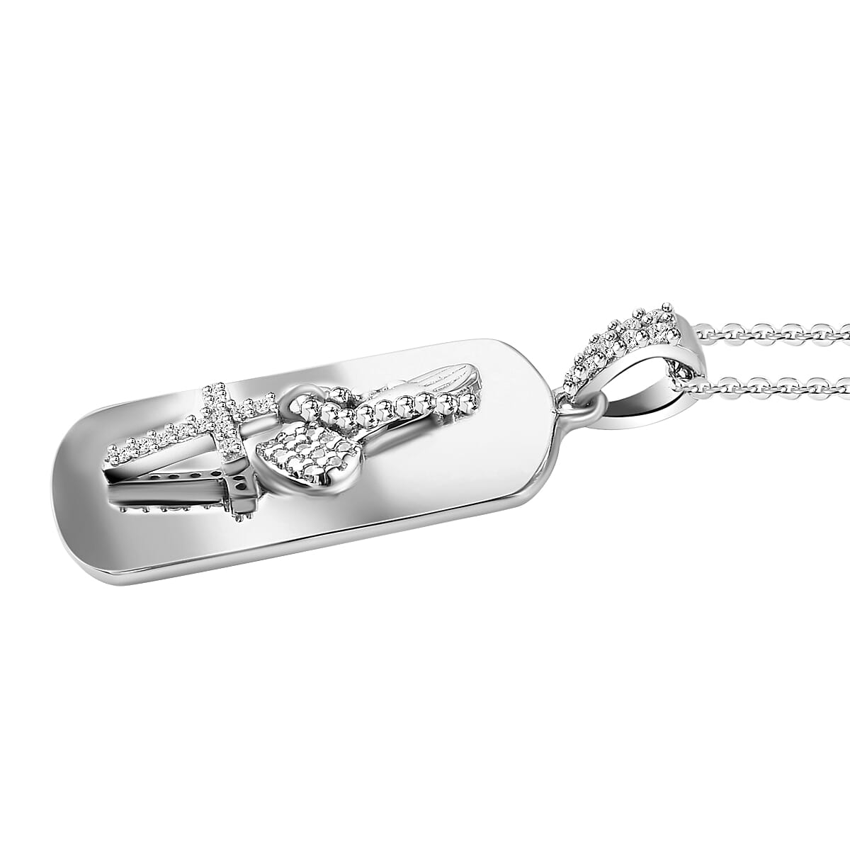 Serenity Prayer Simulated Diamond Pendant Necklace 20 Inches in Platinum Over Sterling Silver 0.25 ctw