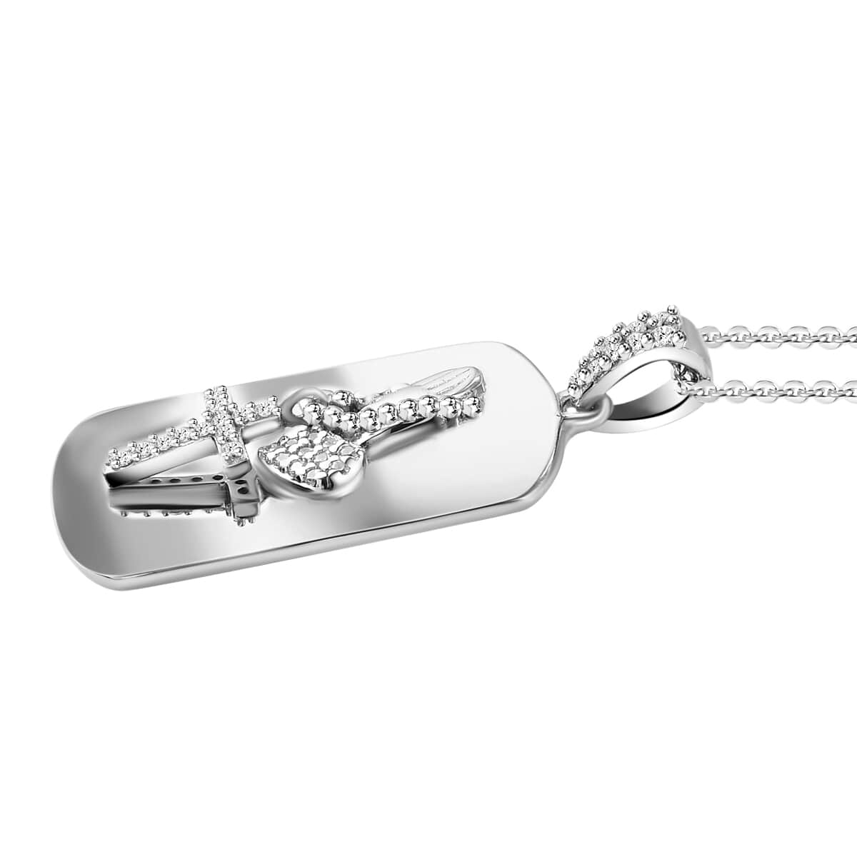 Serenity Prayer Simulated Diamond Pendant Necklace 20 Inches in Platinum Over Sterling Silver 0.25 ctw image number 5