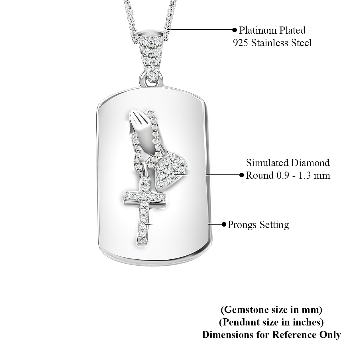 Serenity Prayer Simulated Diamond Pendant Necklace 20 Inches in Platinum Over Sterling Silver 0.25 ctw