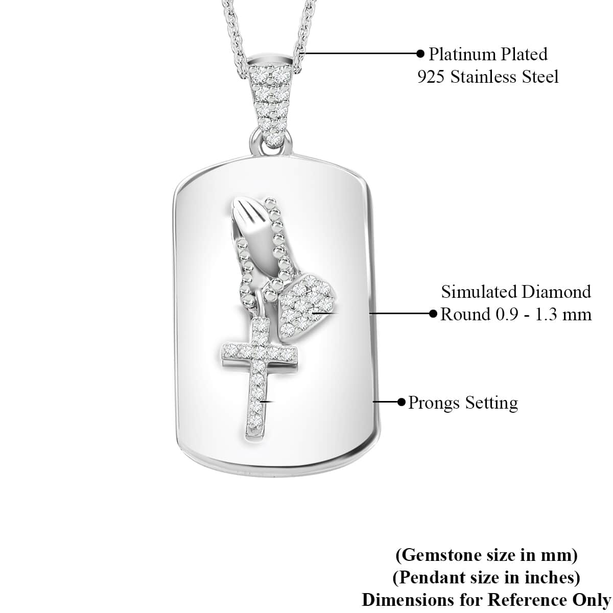 Serenity Prayer Simulated Diamond Pendant Necklace 20 Inches in Platinum Over Sterling Silver 0.25 ctw image number 6