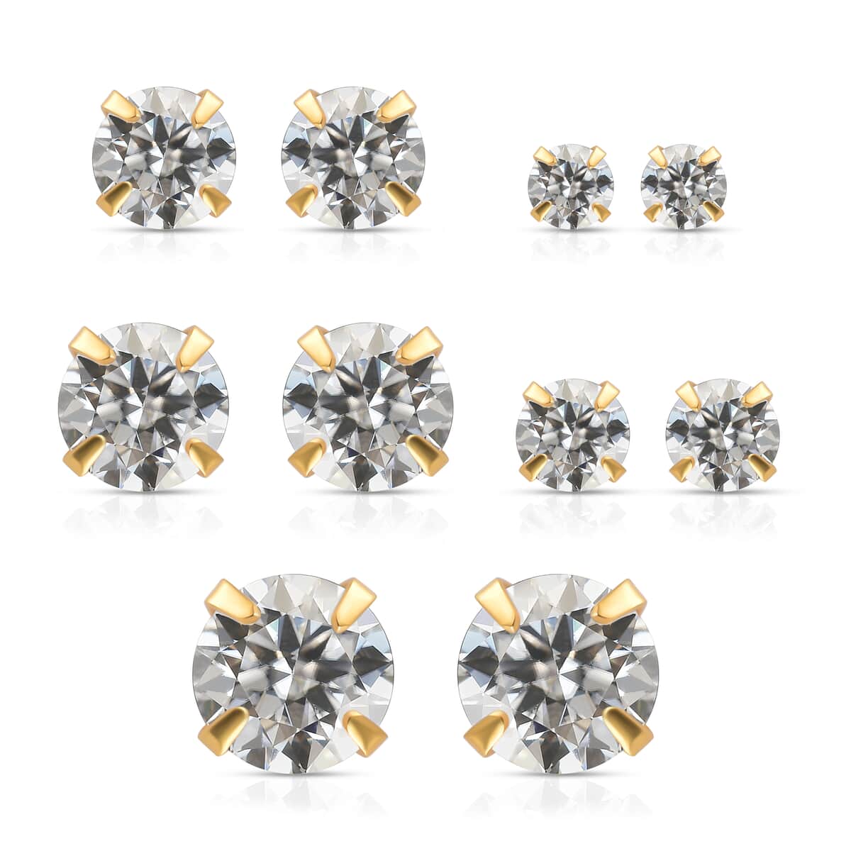 Set of 5 Graduating Simulated Diamond Solitaire Stud Earrings in Vermeil Yellow Gold Over Sterling Silver 9.65 ctw image number 0