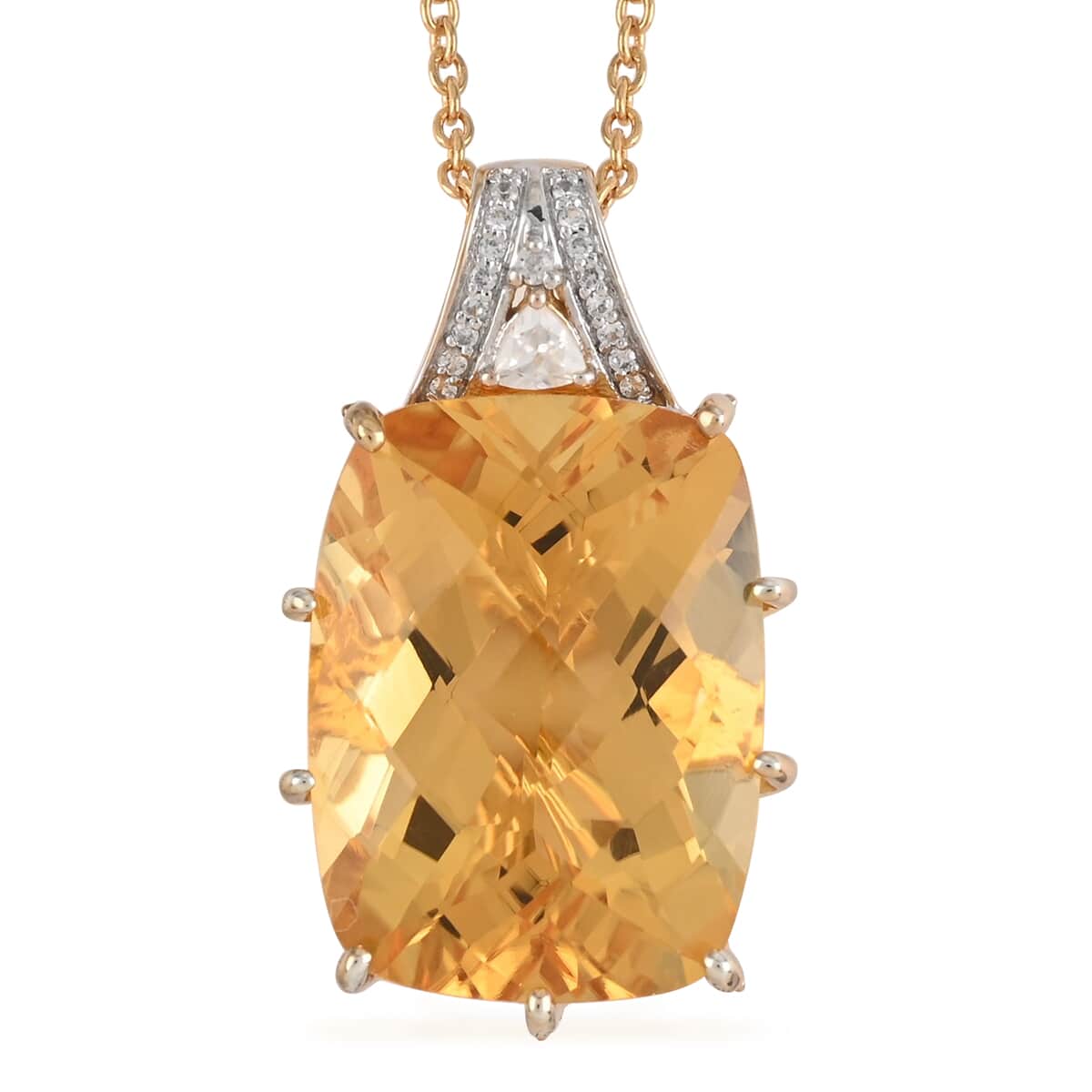 SUMMER DEALS Brazilian Citrine and Natural White Zircon Pendant Necklace 20 Inches in Vermeil Yellow Gold Over Sterling Silver 17.75 ctw image number 0