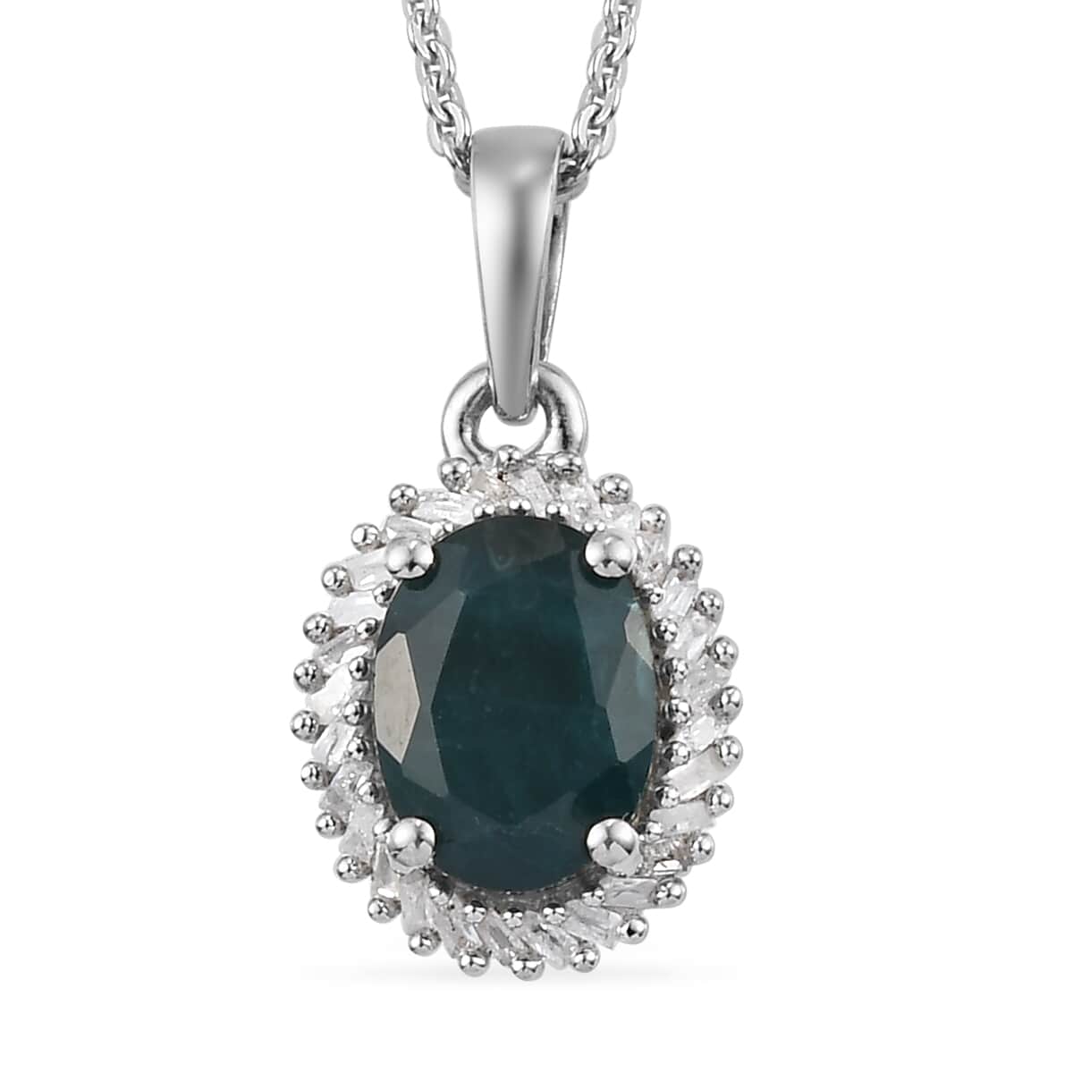 Teal Grandidierite and Diamond Halo Pendant Necklace 20 Inches in Platinum Over Sterling Silver 1.60 ctw image number 0
