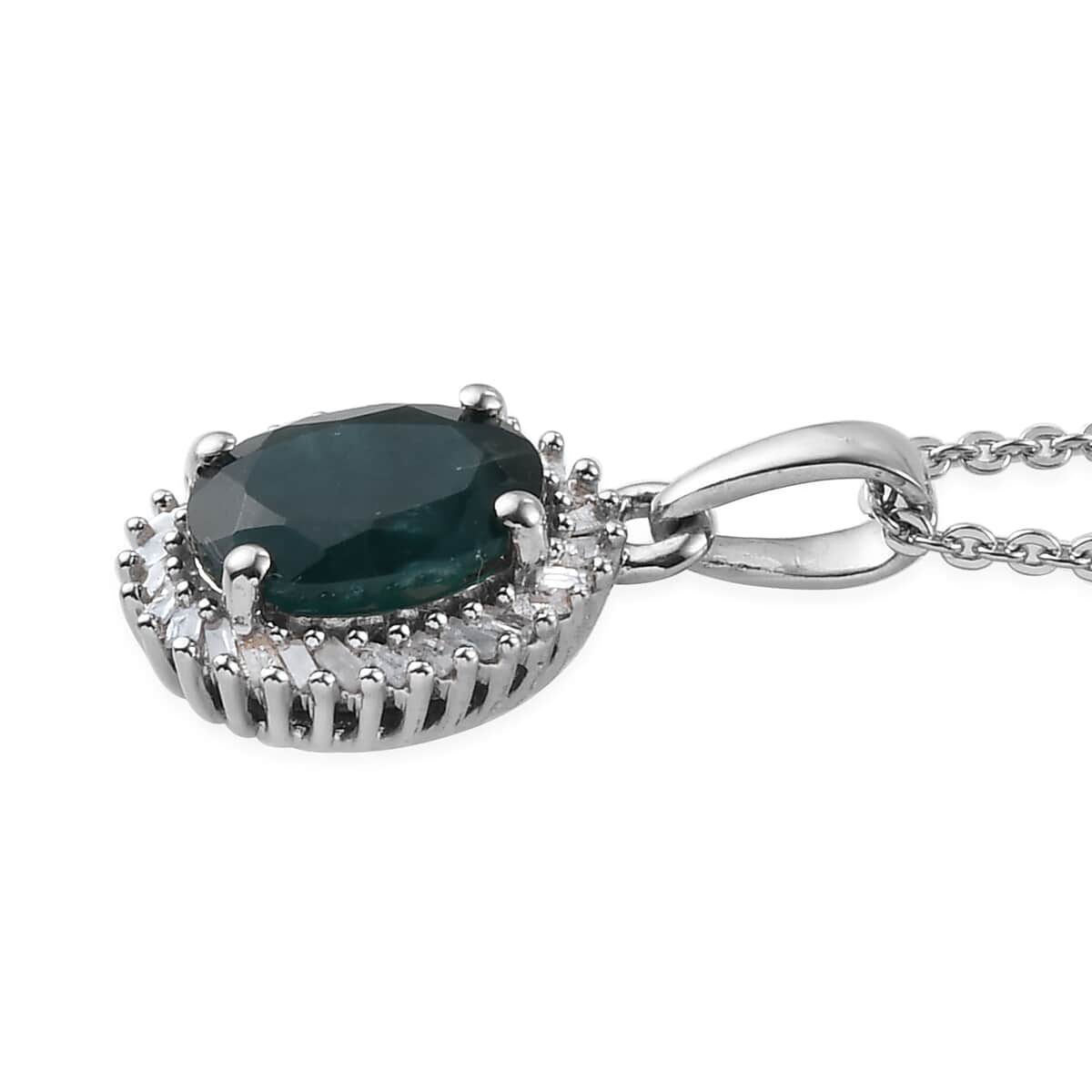 Teal Grandidierite and Diamond Halo Pendant Necklace 20 Inches in Platinum Over Sterling Silver 1.60 ctw image number 3