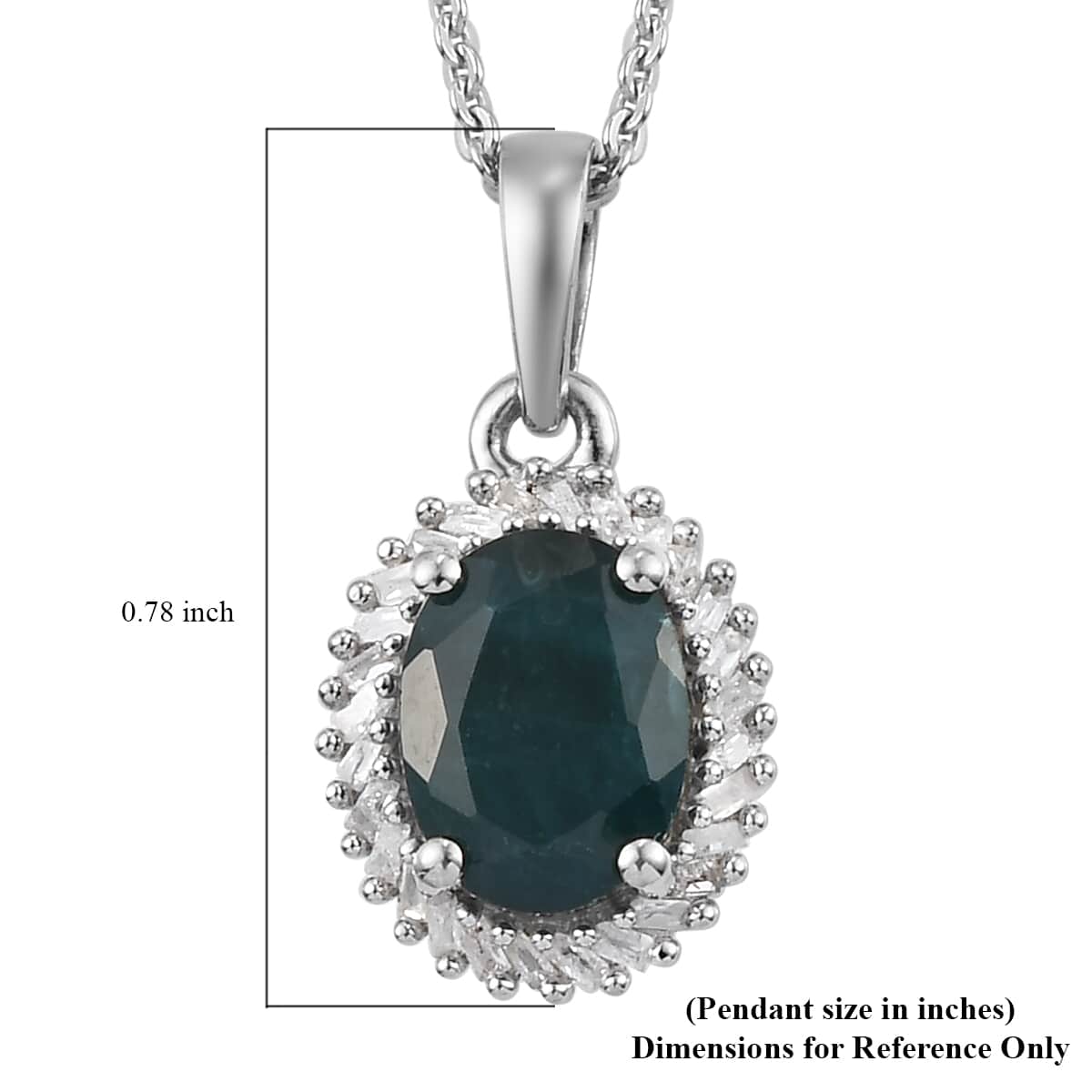 Teal Grandidierite and Diamond Halo Pendant Necklace 20 Inches in Platinum Over Sterling Silver 1.60 ctw image number 5