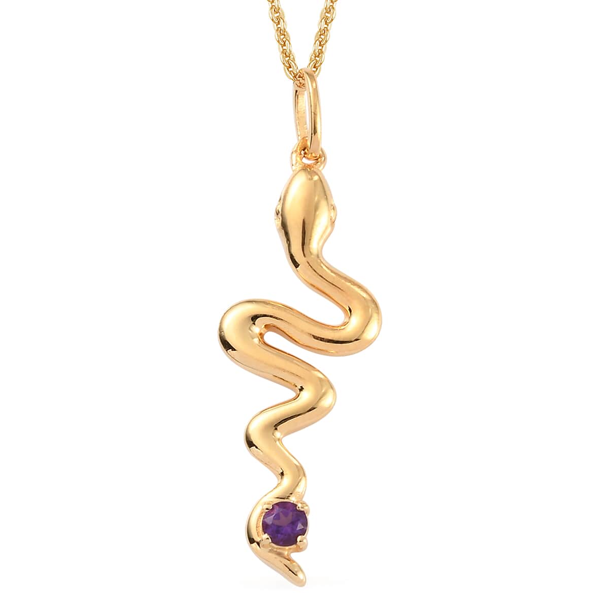 Amethyst Snake Pendant Necklace 20 Inches in Vermeil Yellow Gold Over Sterling Silver 0.15 ctw image number 0