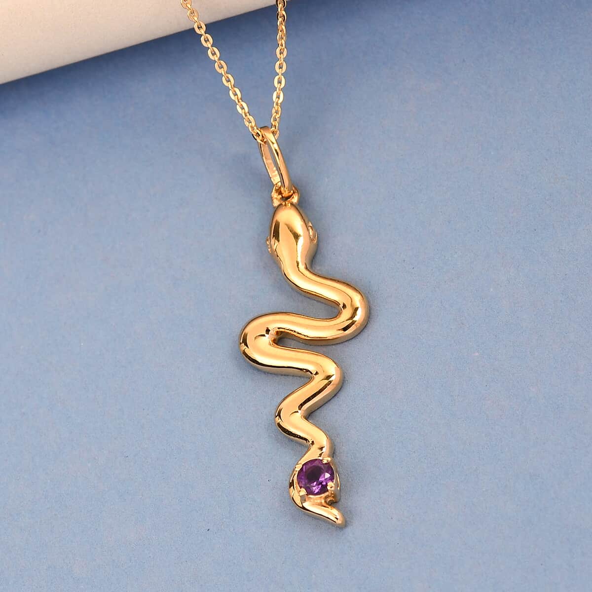 Amethyst Snake Pendant Necklace 20 Inches in Vermeil Yellow Gold Over Sterling Silver 0.15 ctw image number 1