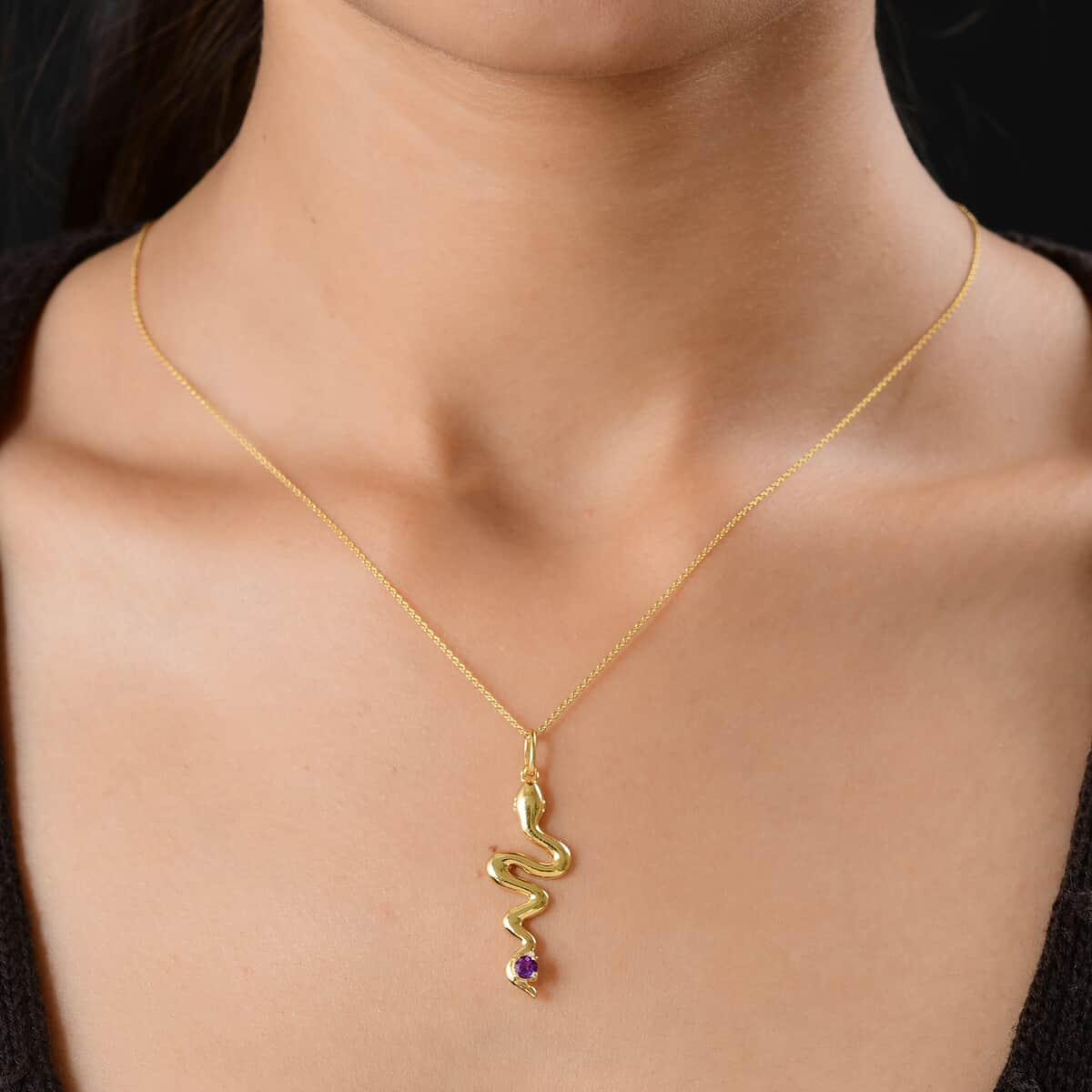 Amethyst Snake Pendant Necklace 20 Inches in Vermeil Yellow Gold Over Sterling Silver 0.15 ctw image number 2