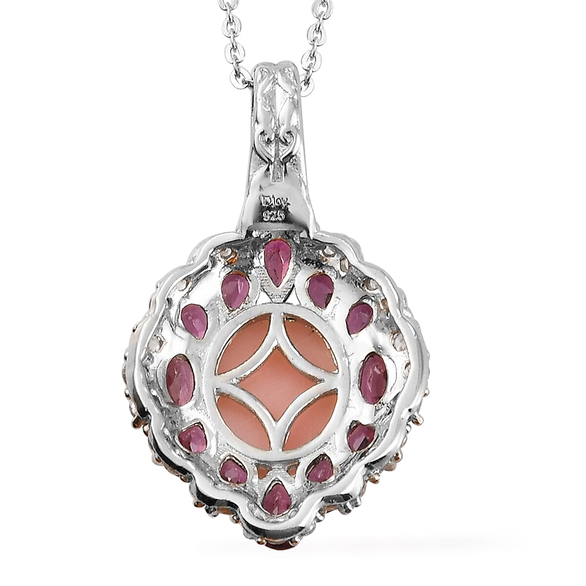 AMERICAN Oregon Peach Opal and Multi Gemstone Floral Pendant Necklace 20 Inches in Platinum Over Sterling Silver 6.15 ctw image number 4