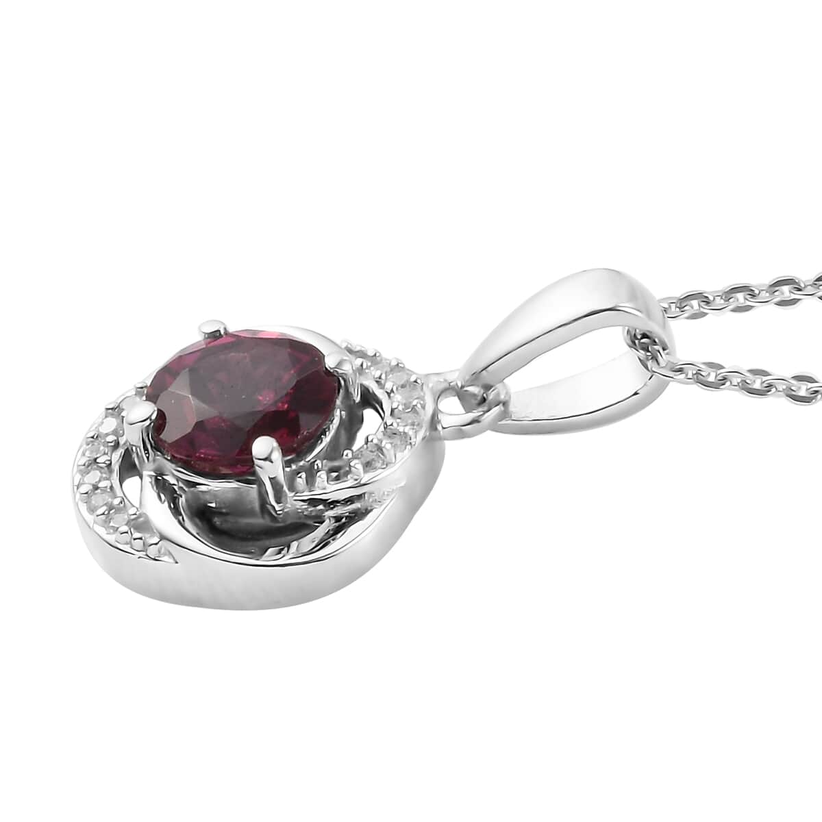 Orissa Rhodolite Garnet and Natural White Zircon Pendant Necklace 20 Inches in Platinum Over Sterling Silver 1.20 ctw image number 3
