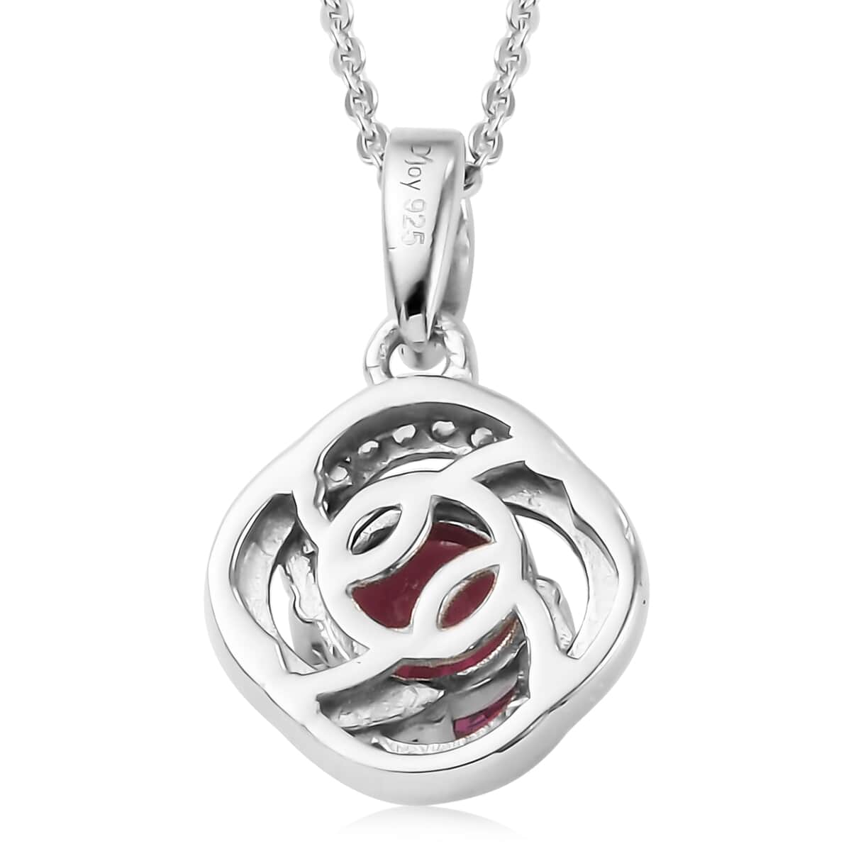Orissa Rhodolite Garnet and Natural White Zircon Pendant Necklace 20 Inches in Platinum Over Sterling Silver 1.20 ctw image number 4