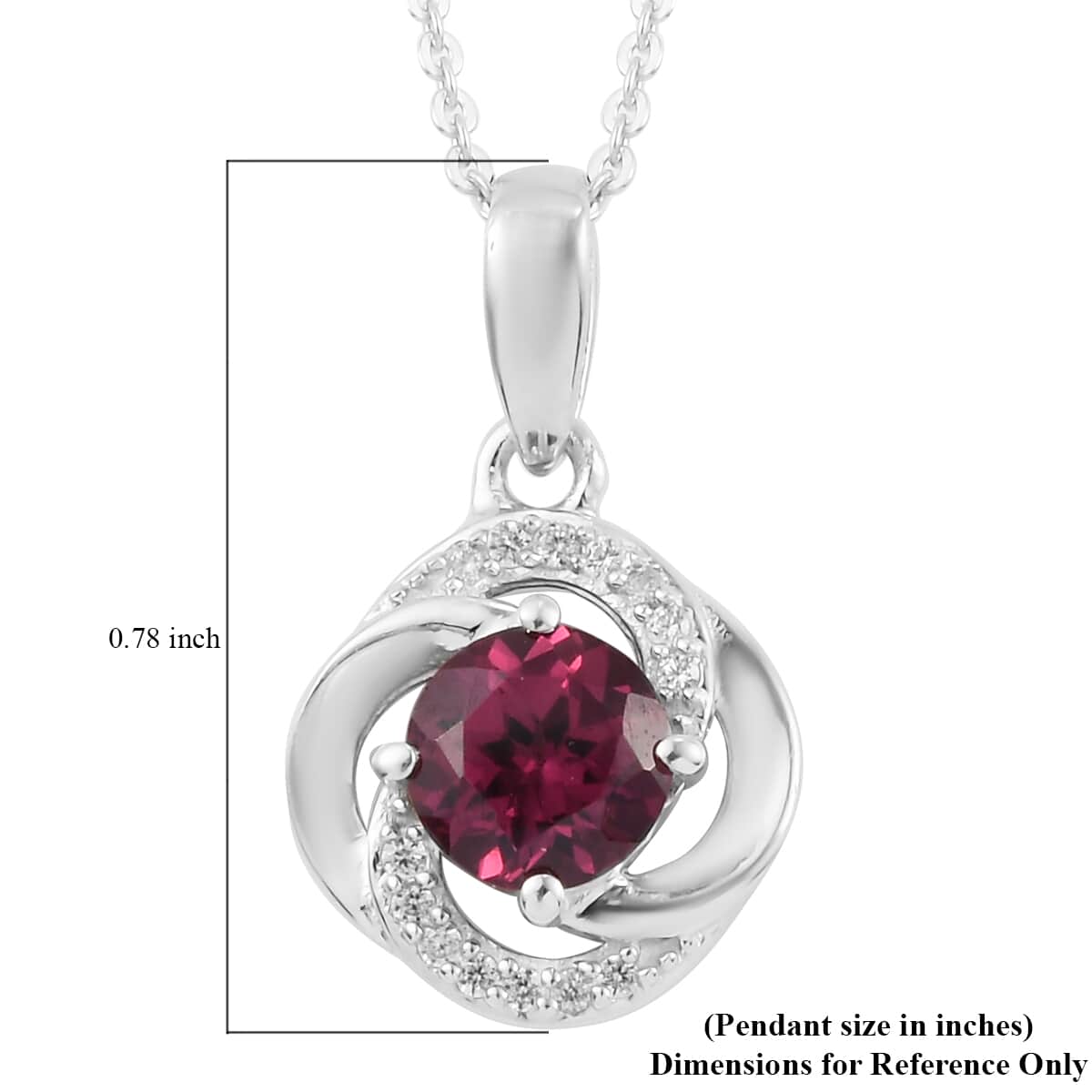 Orissa Rhodolite Garnet and Natural White Zircon Pendant Necklace 20 Inches in Platinum Over Sterling Silver 1.20 ctw image number 5