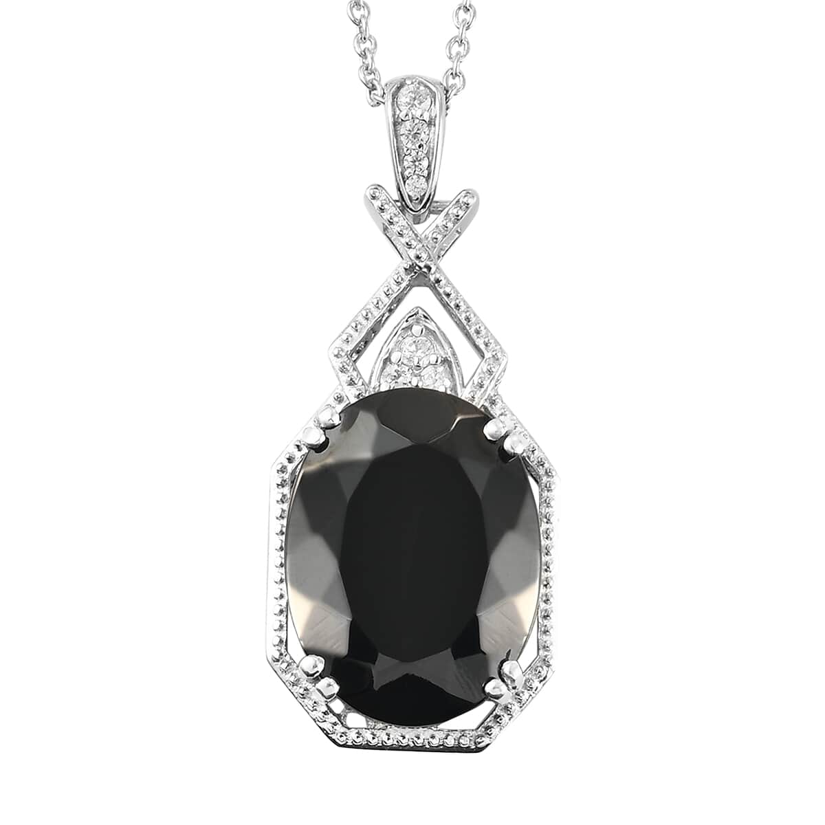 Elite Shungite and Natural White Zircon Pendant Necklace 20 Inches in Platinum Over Sterling Silver 11.60 ctw image number 0