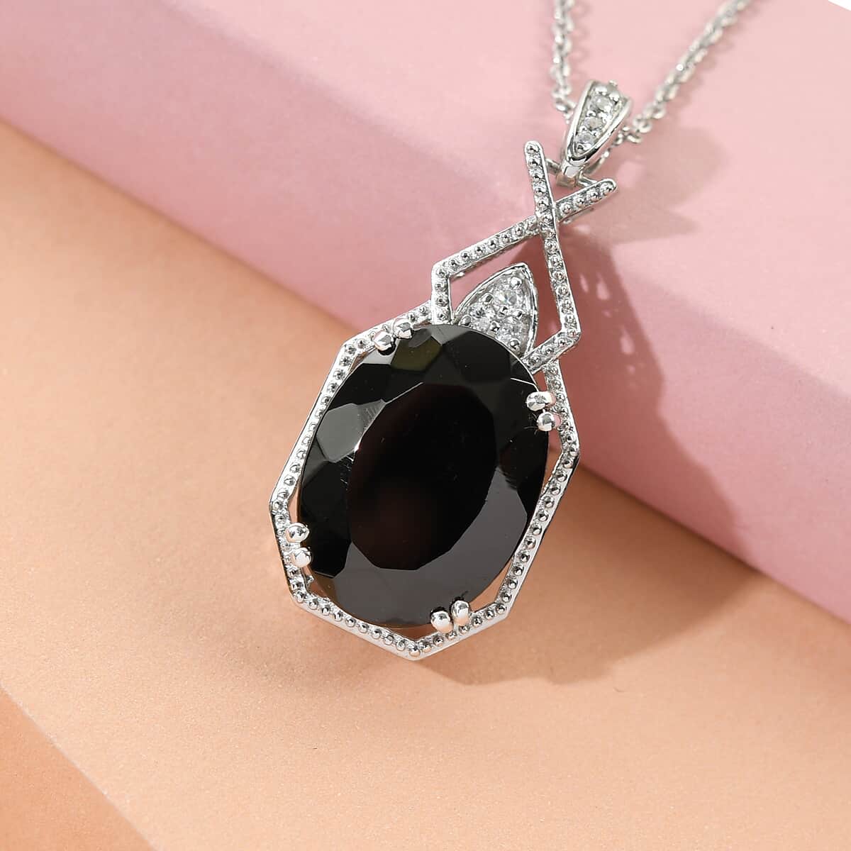Elite Shungite and Natural White Zircon Pendant Necklace 20 Inches in Platinum Over Sterling Silver 11.60 ctw image number 1
