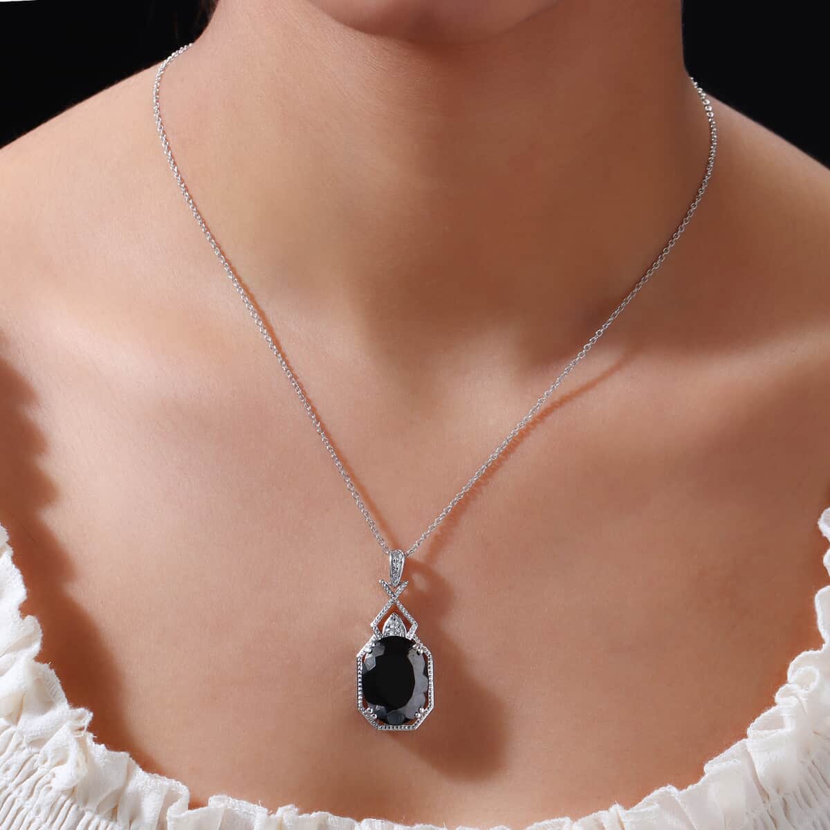 Elite Shungite and Natural White Zircon Pendant Necklace 20 Inches in Platinum Over Sterling Silver 11.60 ctw image number 2