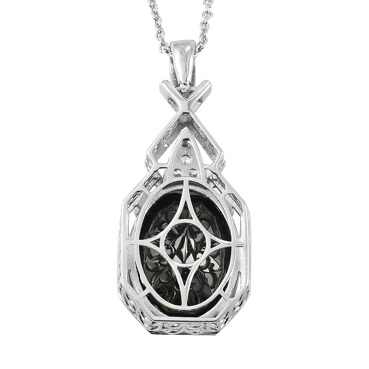 Elite Shungite and Natural White Zircon Pendant Necklace 20 Inches in Platinum Over Sterling Silver 11.60 ctw image number 4