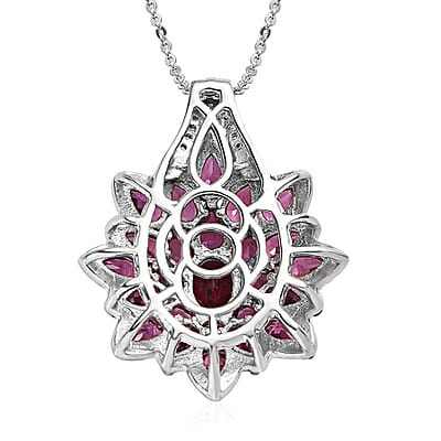 Orissa Rhodolite Garnet and White Zircon Cocktail Pendant Necklace 20 Inches in Platinum Over Sterling Silver 6.85 ctw