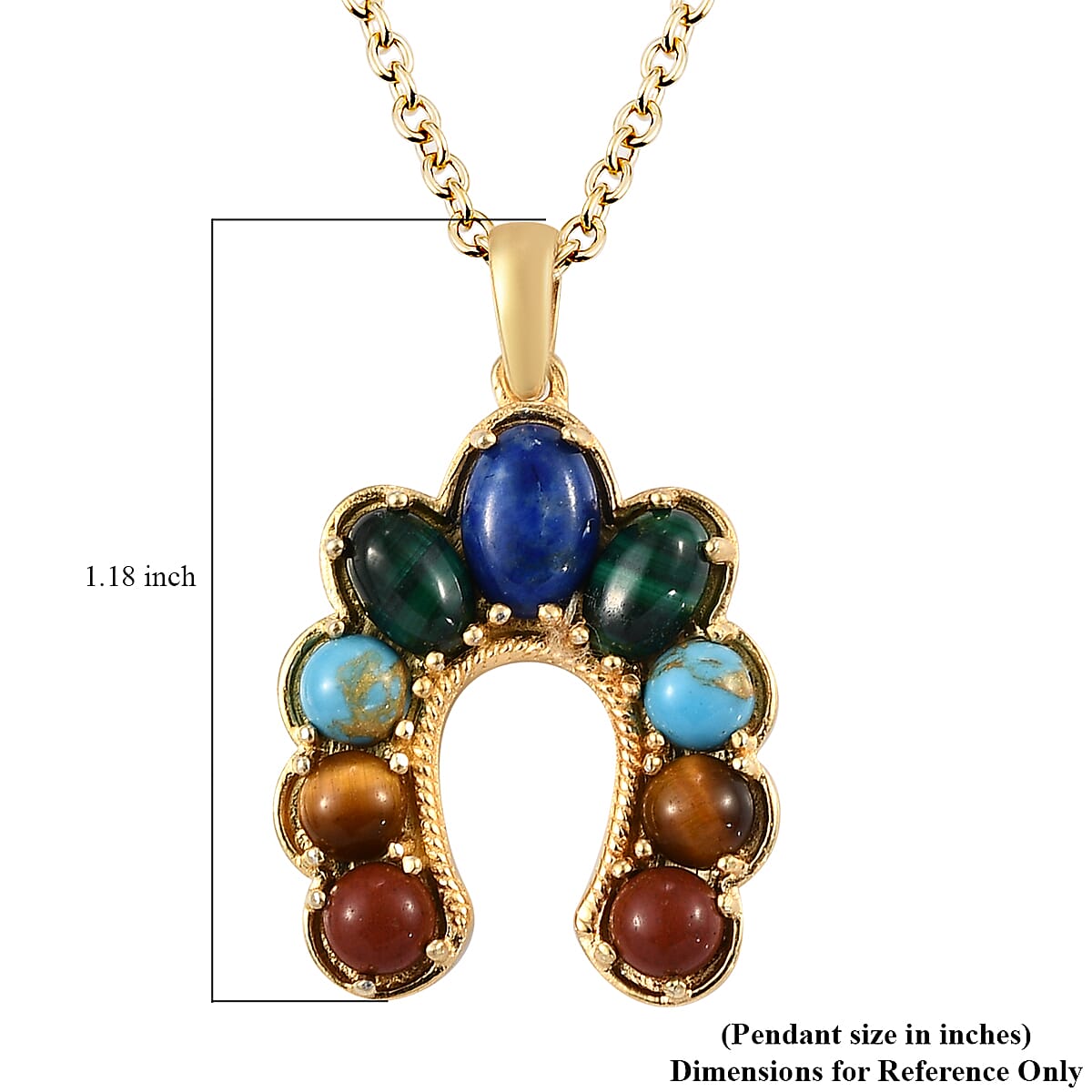 Karis Lapis Lazuli and Multi Gemstone Horseshoe Pendant in 18K YG Plated with ION Plated YG Stainless Steel Necklace 20 Inches 4.50 ctw