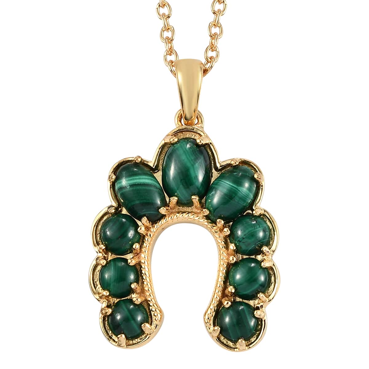 Karis African Malachite Horseshoe Pendant in 18K YG Plated with ION Plated YG Stainless Steel Necklace 20 Inches 5.10 ctw image number 0