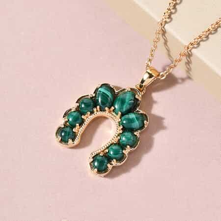Karis African Malachite Horseshoe Pendant in 18K YG Plated with ION Plated YG Stainless Steel Necklace 20 Inches 5.10 ctw image number 1