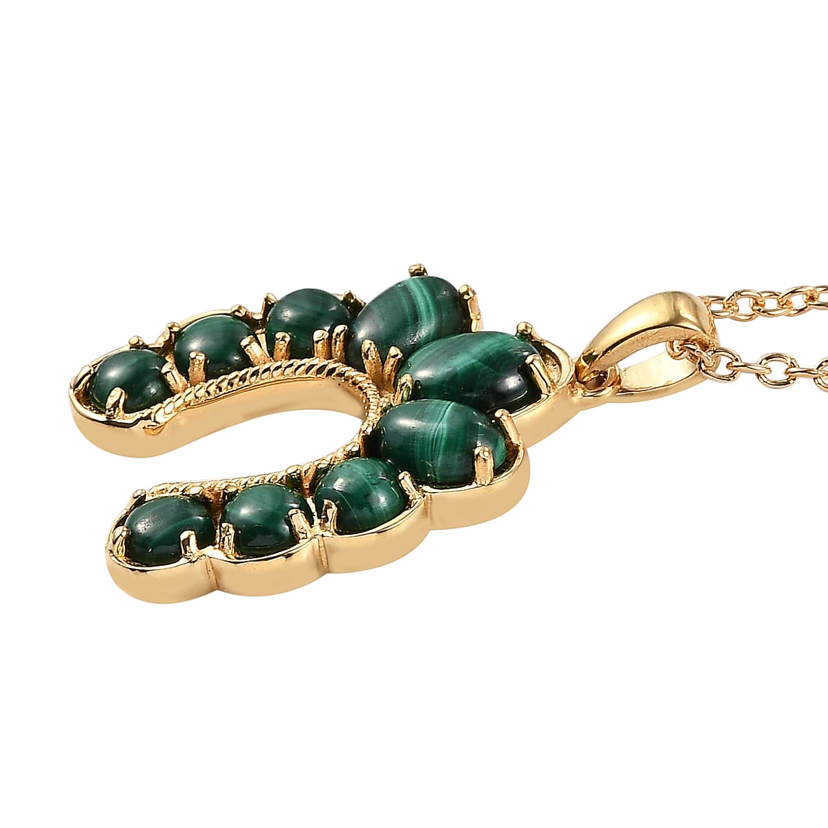 Karis African Malachite Horseshoe Pendant in 18K YG Plated with ION Plated YG Stainless Steel Necklace 20 Inches 5.10 ctw image number 3