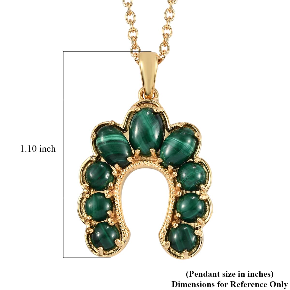 Karis African Malachite Horseshoe Pendant in 18K YG Plated with ION Plated YG Stainless Steel Necklace 20 Inches 5.10 ctw image number 5