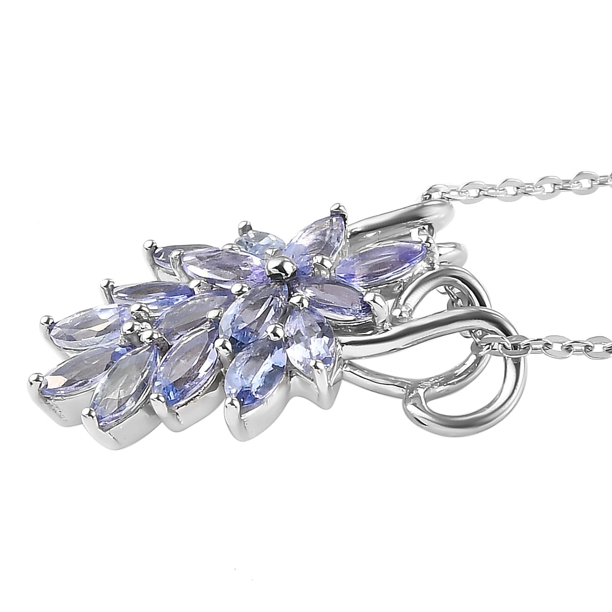 Tanzanite Floral Pendant Necklace (20 Inches) in Platinum Over Sterling Silver 2.10 ctw