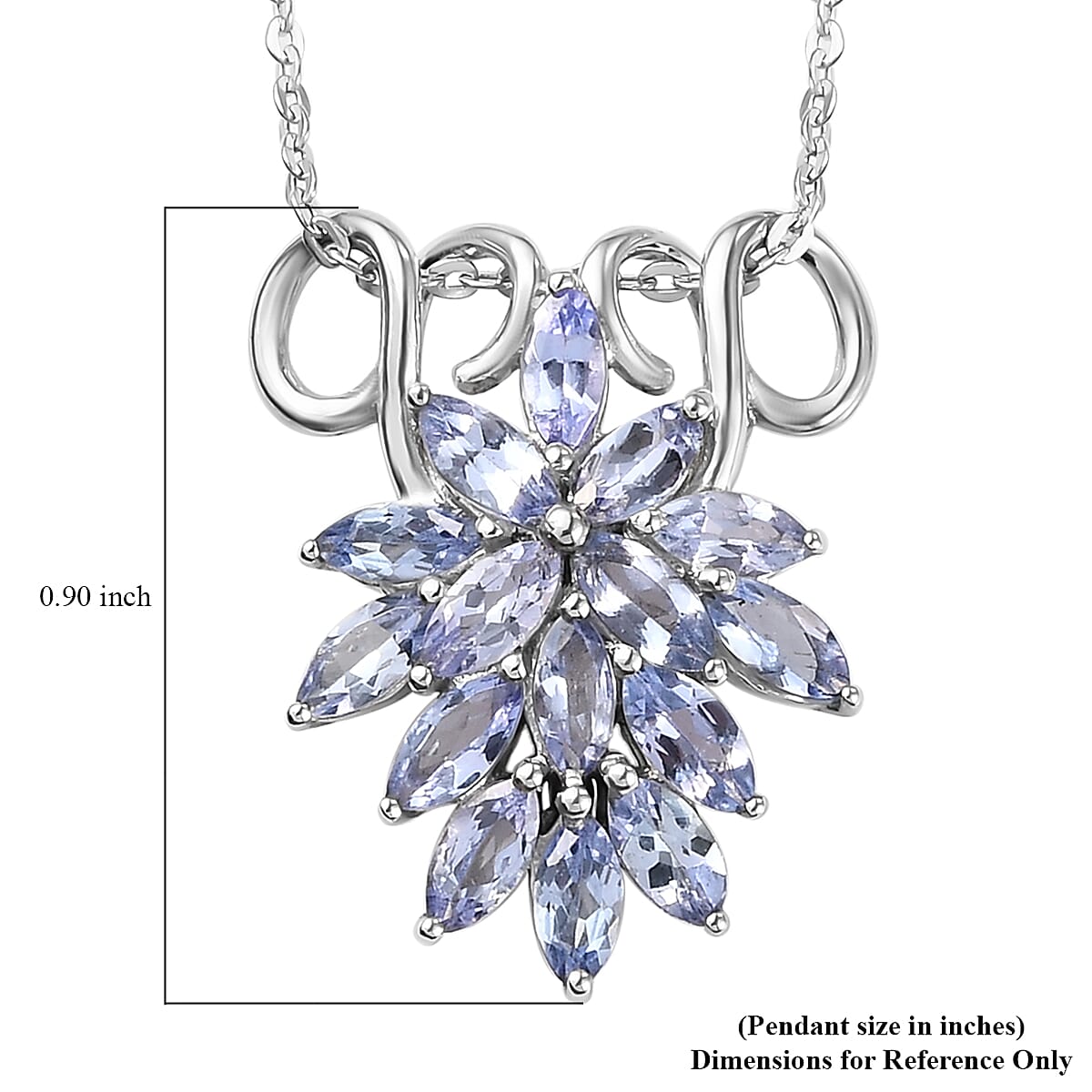 Tanzanite Floral Pendant Necklace (20 Inches) in Platinum Over Sterling Silver 2.10 ctw