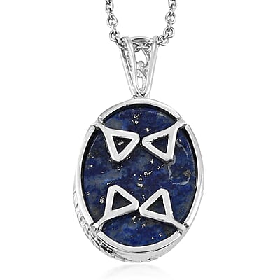Karis Lapis Lazuli Mermaid Pendant Necklace 20 Inches in Platinum Bond and Stainless Steel 14.90 ctw